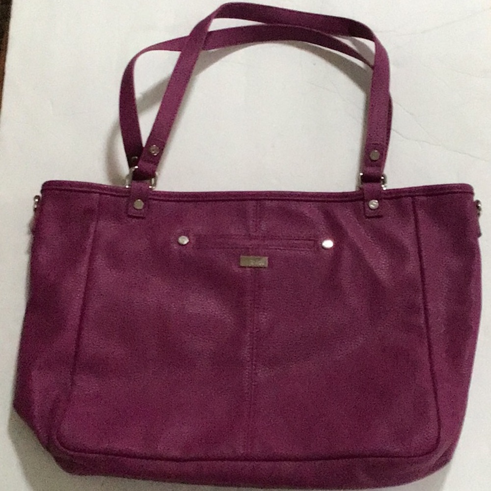 Palace of Jewells Raspberry Plum Purple Pebbled Metallic Silver Reversible Tote